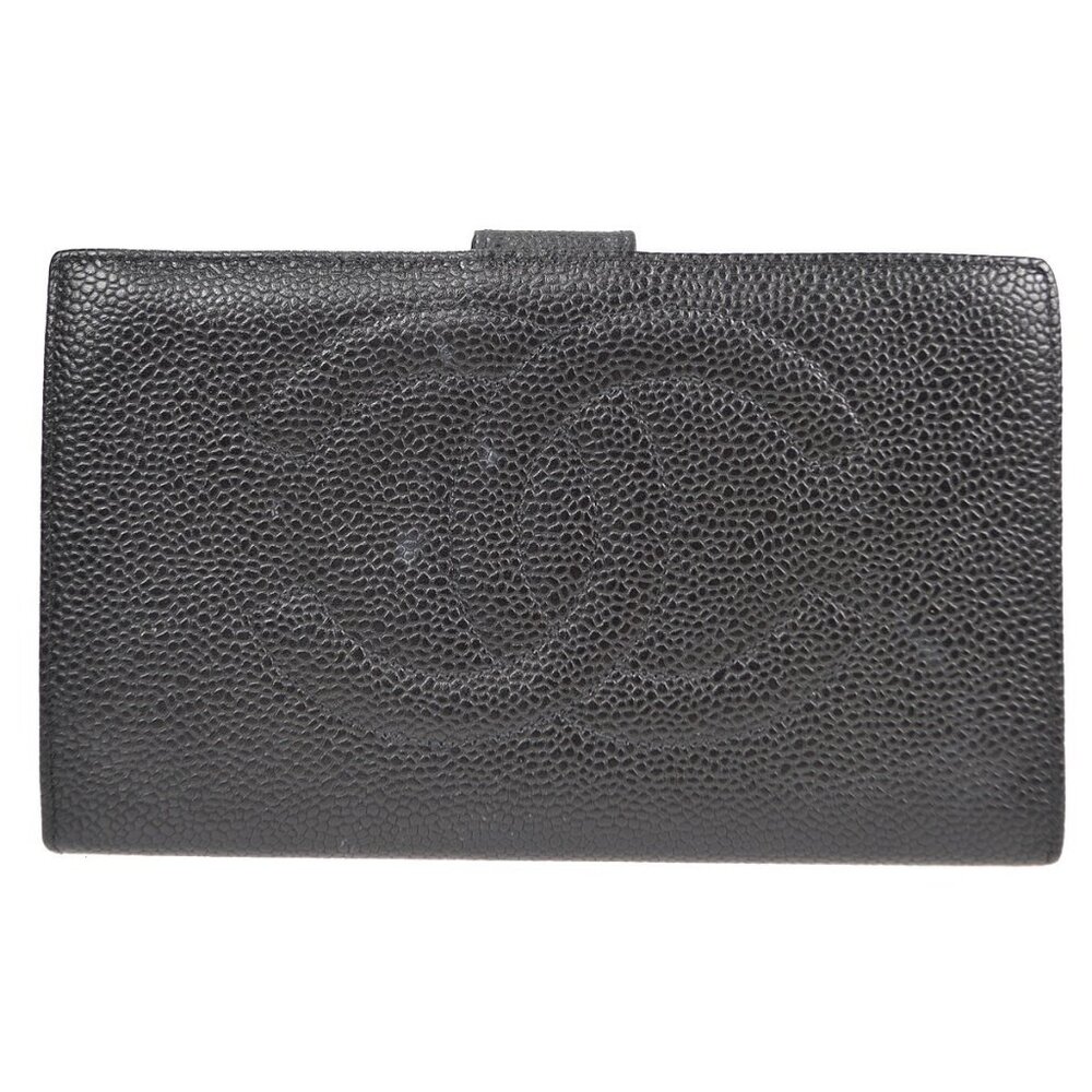 Chanel Long Bifold Wallet Purse Black Calfskin